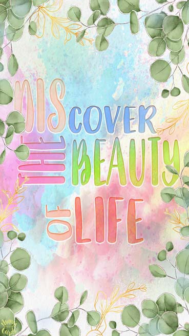 Wallpaper and greeting card. Pastel lettering and leaves.
