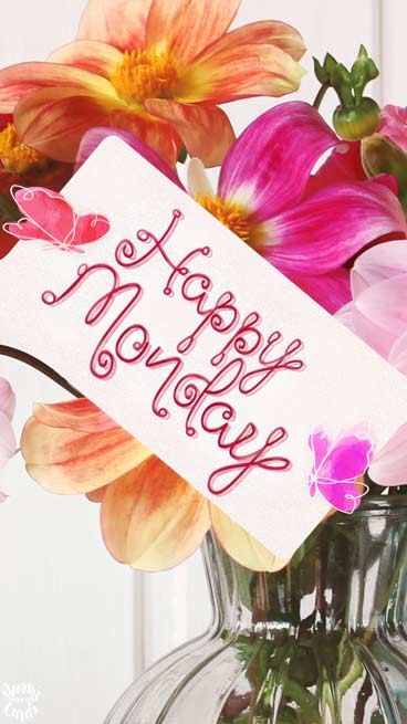 Beautiful Flower Card with Greeting 'Happy Monday' on it. - Lettering style