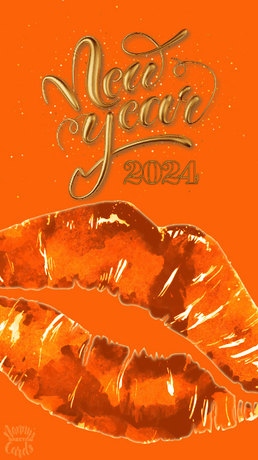 E-Card - Happy New Year - Orange kissing mouth 2024