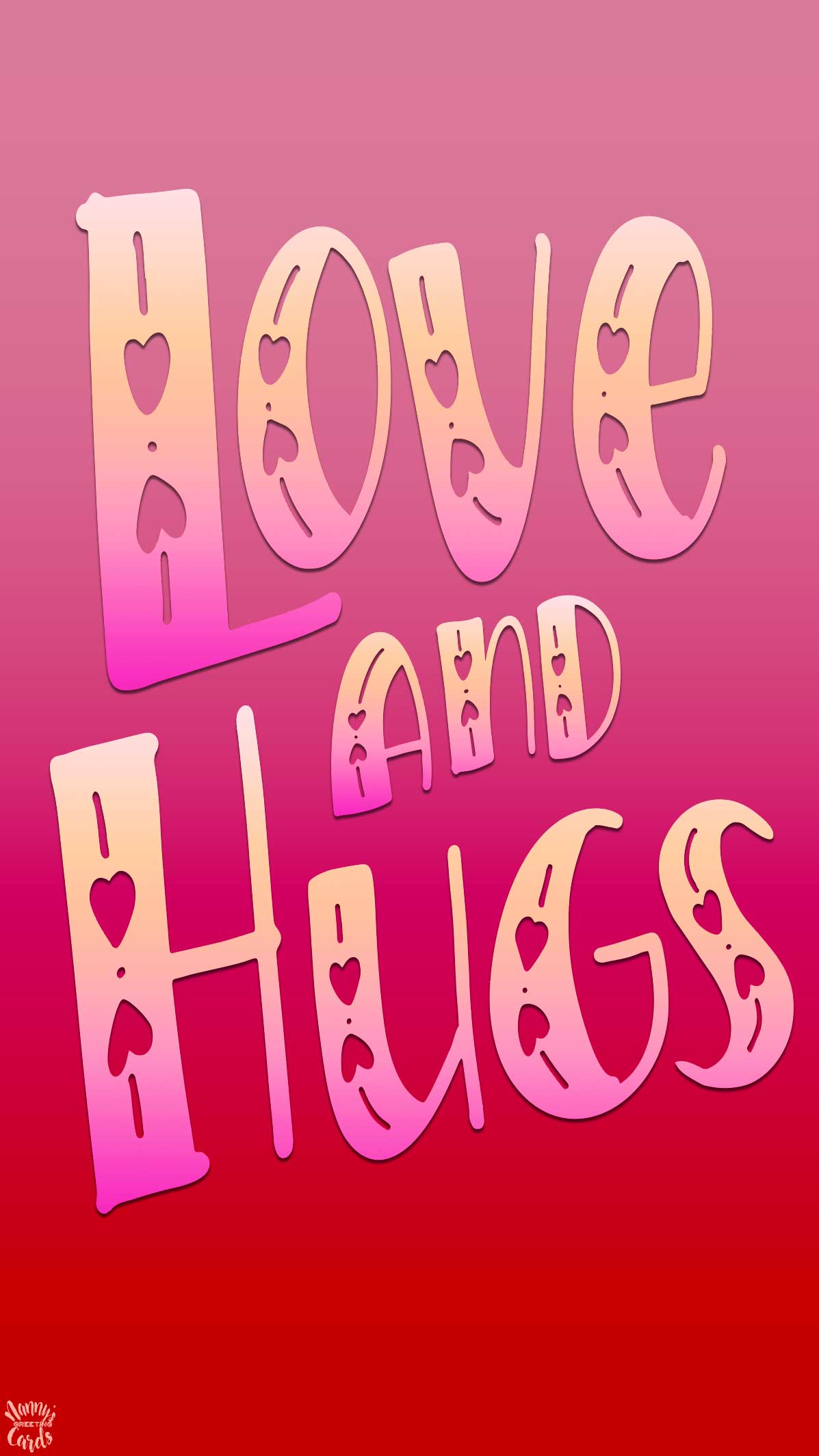 Funny wallpaper and eCard with Text: Love & Hugs - Lettering style